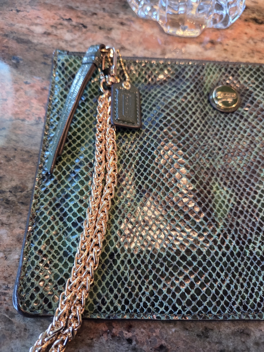 Coach Green Snake-Embossed Leather Wristlet Set - Picture 2 of 7